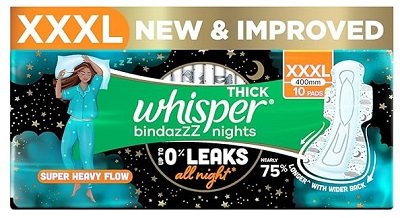 WHISPER BINDAZZZ NIGHTS XXXL PADS UNIT 10