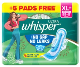WHISPER NO GAP NO LEAKS XL+ PADS UNIT 60